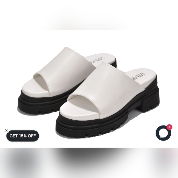 CAPE Robbin Mamo White/Blk Open Toe Chunky Heel Sandals Size 6 - Picture 2 of 10